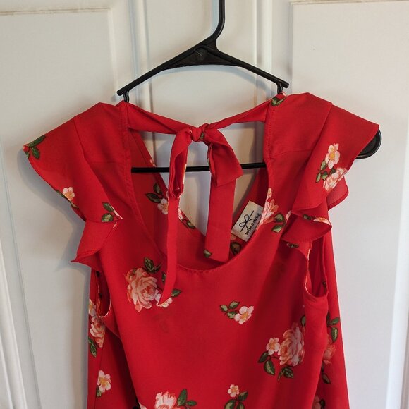 Twine & String Red Floral Print With Tie Back Detail Size Medium - Picture 3 of 10